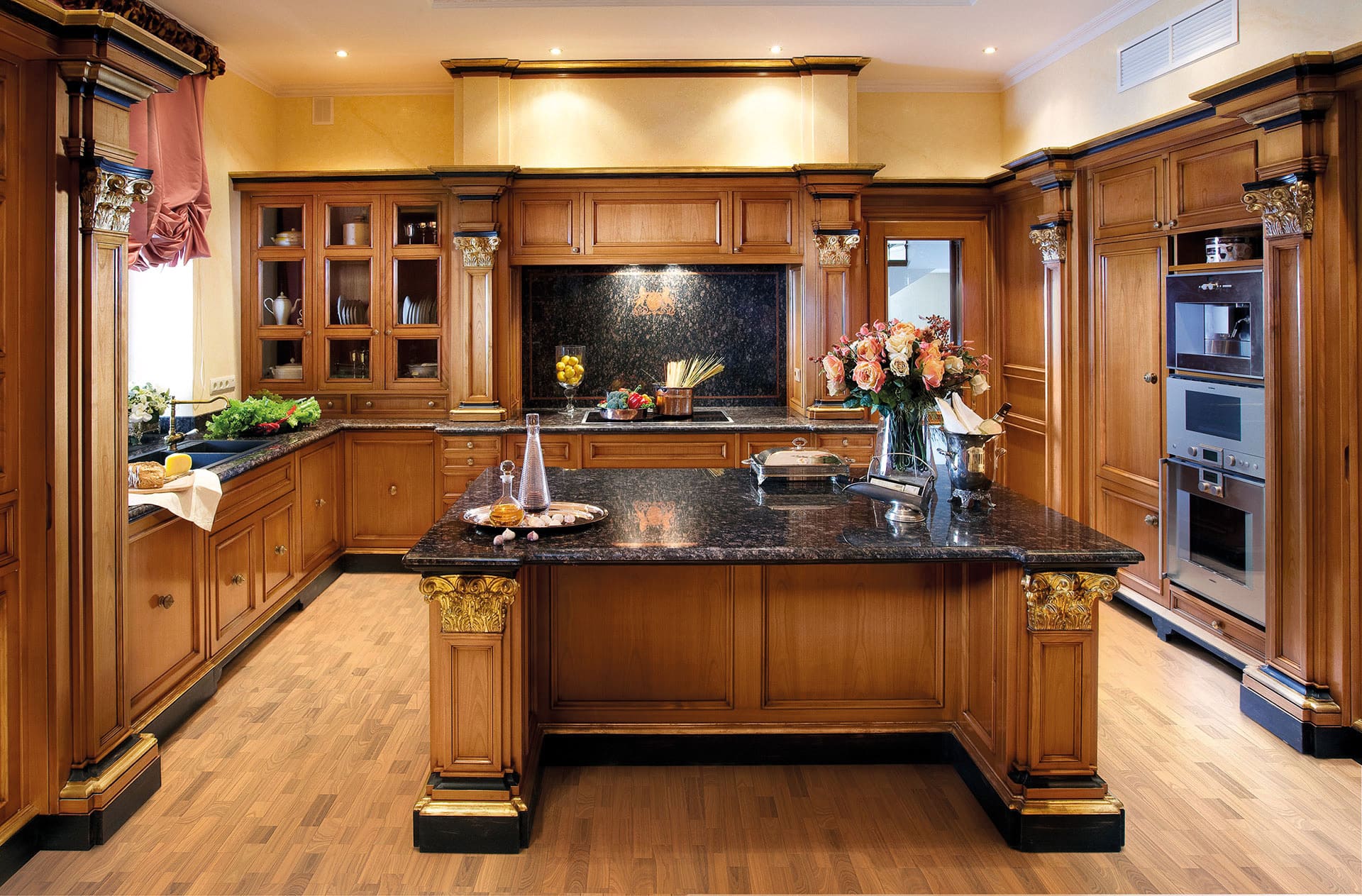 Provasi Luxury Italian Kitchen Wood And Black Marble 